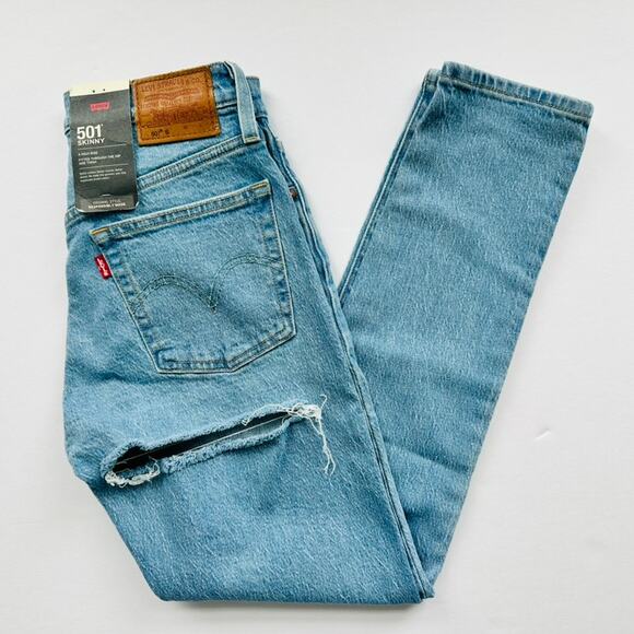 Levi's 501 Skinny High Waist Button Fly Butt Ass Rip Custom NEW 25 x 28 - Picture 1 of 8